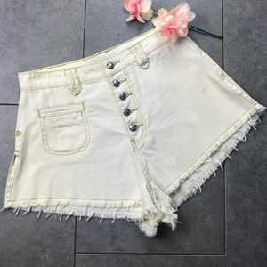 Somedays Lovin High Rise Beige Frayed Hem Shorts